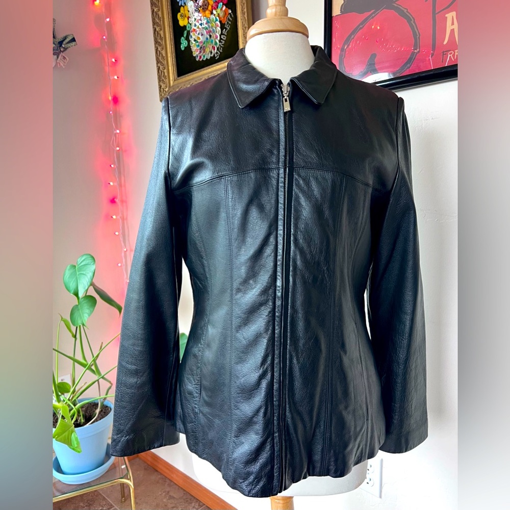 Wilsons Black Leather Jacket with Removable Insulation Layer Size L